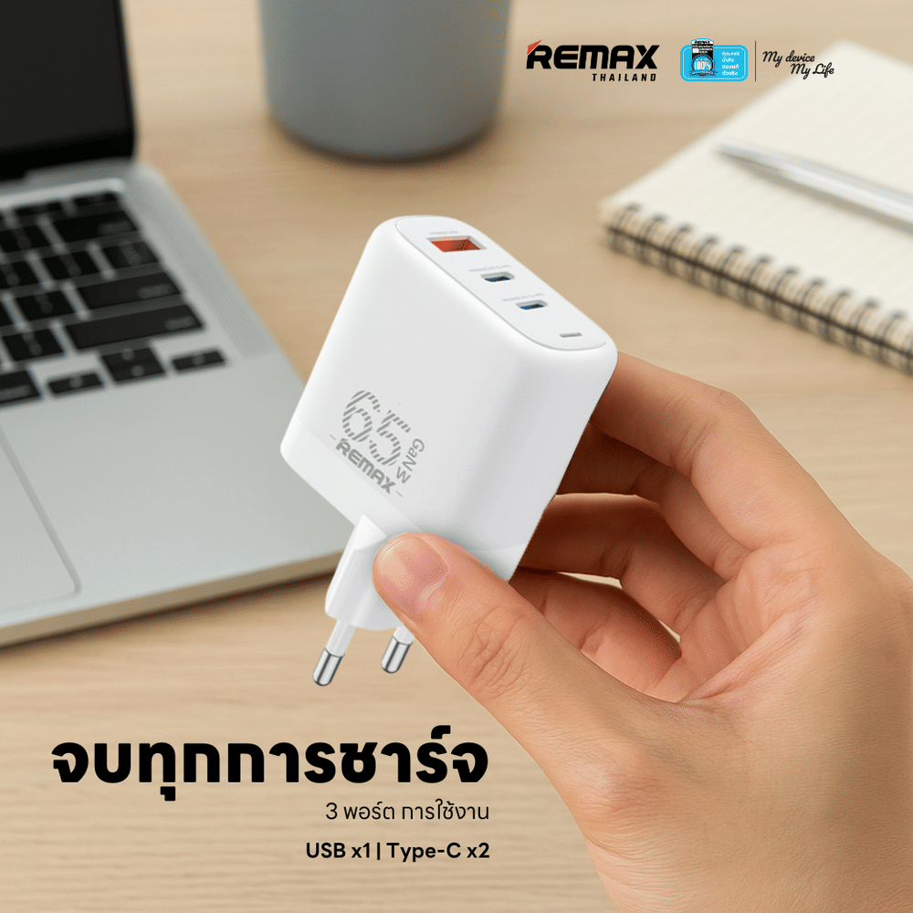 หัวชาร์จเร็ว REMAX U60-ACC65W-WHT USB+2C 65W พร้อมสาย C to C สีขาว
