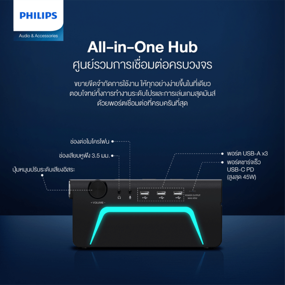 ลำโพงบลูทูธ Philips SPA6500BK/00 Multimedia Speaker 10W LED USB HUB