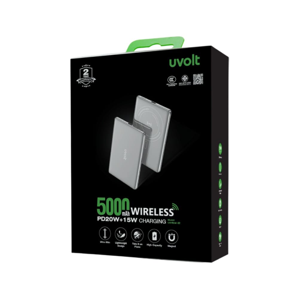 แบตเตอรี่สำรอง UVOLT UVP05W-02 (UP0501) 5,000MAH ชาร์จไร้สาย แม่เหล็ก รองรับ 3C สีเทา