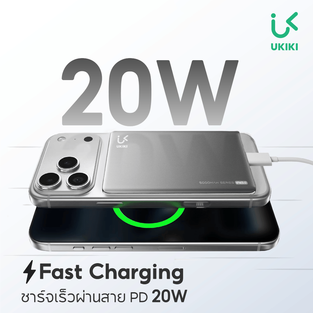 แบตเตอรี่สำรอง 5000MAH UKIKI KW5 POWER BANK ชาร์จไร้สาย PD20W รองรับ CCC (สีดำ)_5