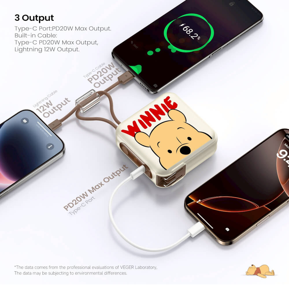 แบตเตอรี่สำรอง VEGER W1514 (VPC15-02PD-PROW2) ความจุ 15,000 MAH ลายหมีพูห์_9