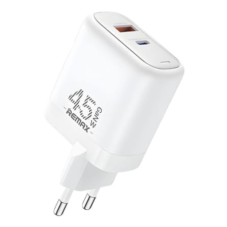 หัวชาร์จเร็ว REMAX U60-AC45W-WHT USB+C 45W พร้อมสาย C to C สีขาว_0