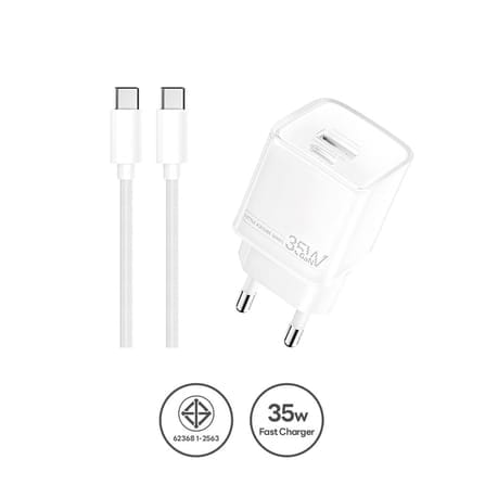 หัวชาร์จเร็ว REMAX U181-AC35W-WHT USB+C 35W พร้อมสาย C to C สีขาว_0