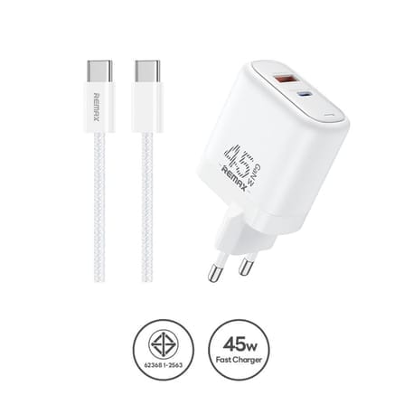 หัวชาร์จเร็ว REMAX U60-ACC65W-WHT USB+2C 65W พร้อมสาย C to C สีขาว_0