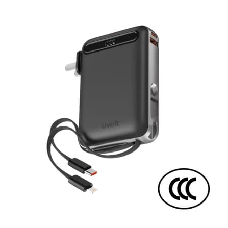 แบตเตอรี่สำรอง UVOLT UVP10AC-01-BLK (3C) 3IN1 10,000 MAH สีดำ รองรับ FAST CHARGE,PD 22W (มีสายในตัว)_2