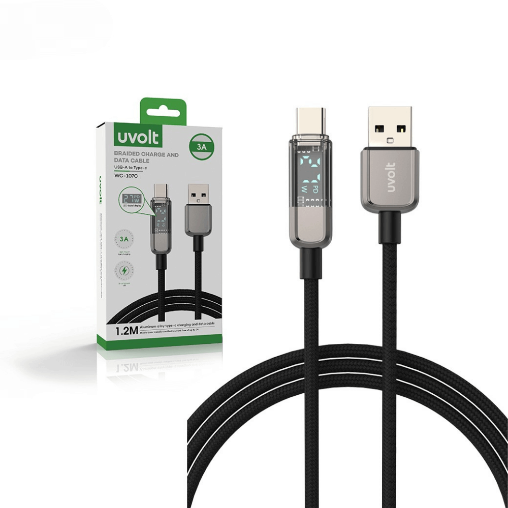 สายชาร์จ UVOLT WC-107C USB-A TO USB-C ความยาว 1.2 เมตร พร้อมจอแสดงผลดิจิตอล LED