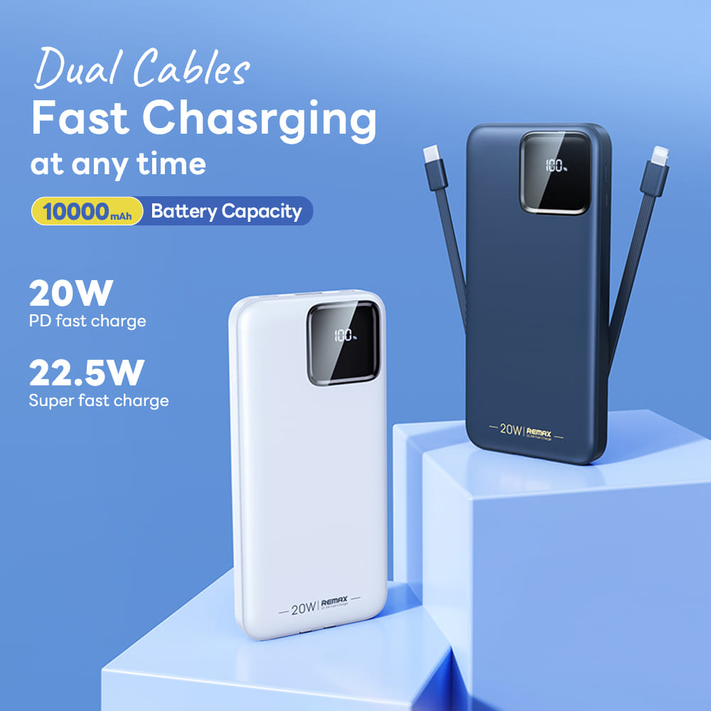 แบตเตอรี่สำรอง REMAX RPP-652 (N) ความจุ 10000MAH ชาร์จเร็ว มีสายในตัว มาตรฐาน CCC สีฟ้า_1