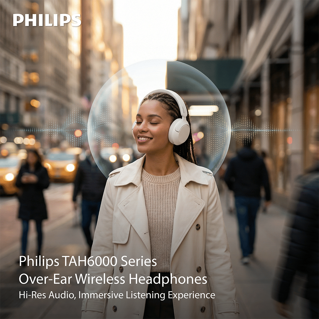 หูฟังไร้สาย PHILIPS TAH6000 แบบครอบหู เบสหนัก เสียง HI-RES แบตเตอรี่ 80 ชม. สีดำ_1