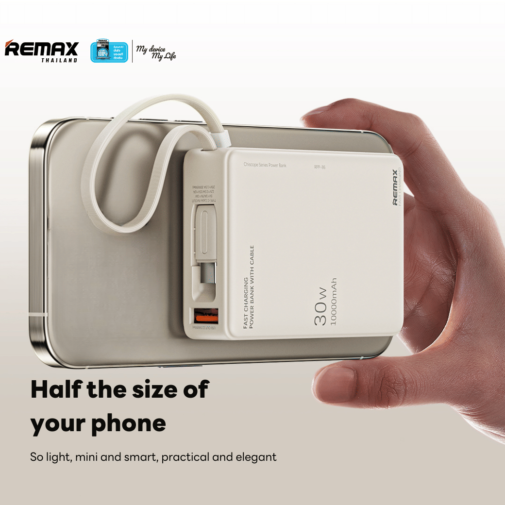 แบตเตอรี่สำรอง REMAX RPP-86 ความจุ 10000MAH ชาร์จไว มีสายในตัว TYPE C มาตรฐาน CCC สีเทา_2