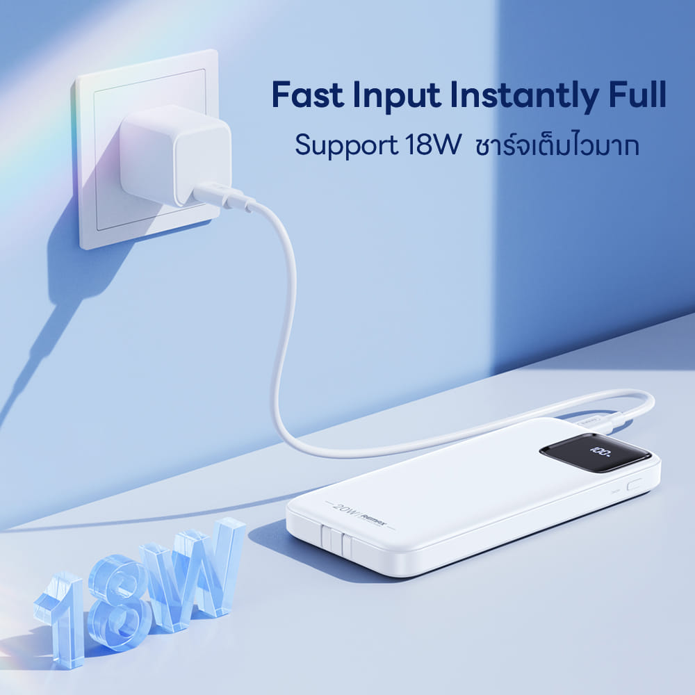 แบตเตอรี่สำรอง REMAX RPP-652 (N) ความจุ 10000MAH ชาร์จเร็ว มีสายในตัว มาตรฐาน CCC สีฟ้า_2