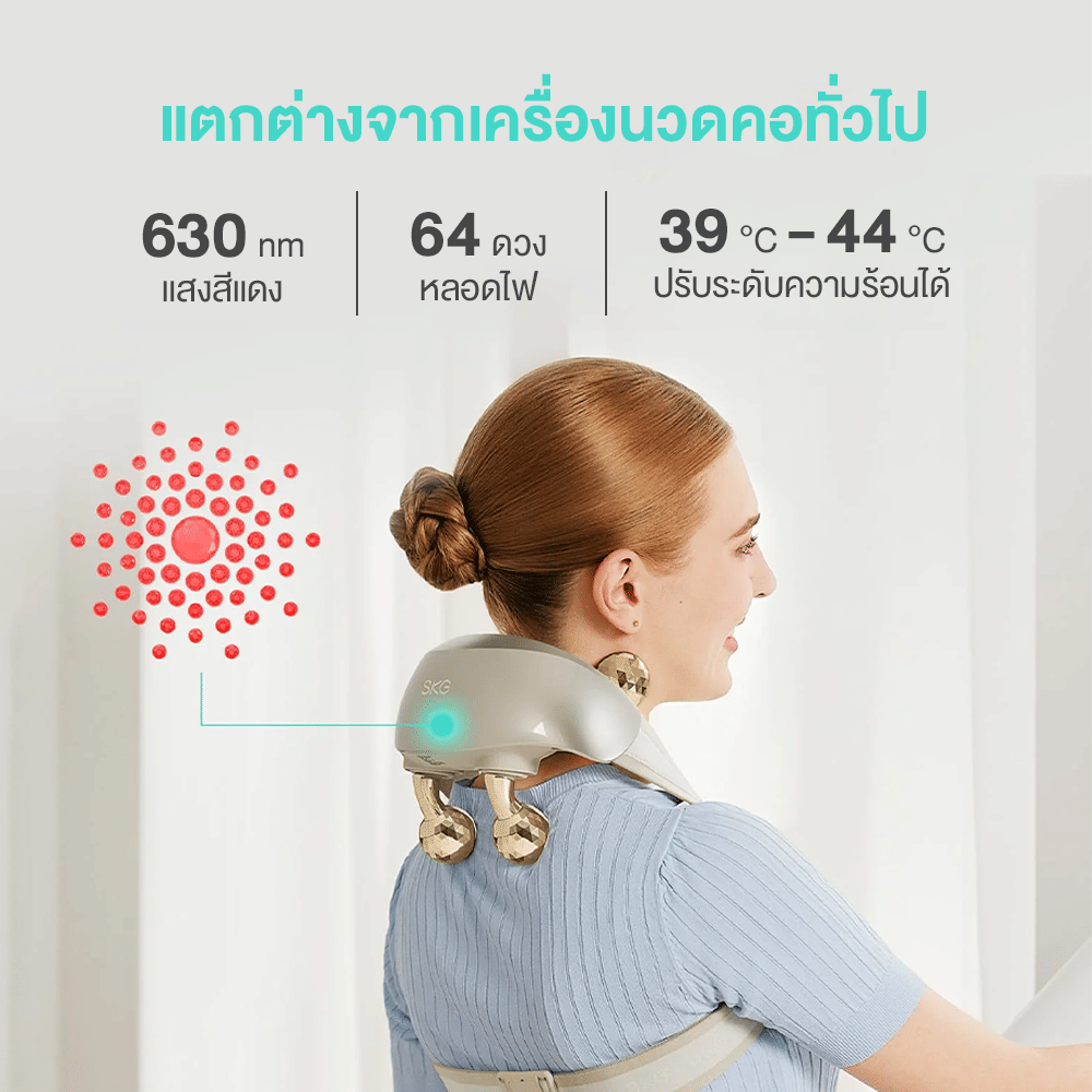 เครื่องนวดคอและไหล่ SKG H7 ULTRA-E ระบบประคบร้อนและแสงสีแดง สีทอง_4