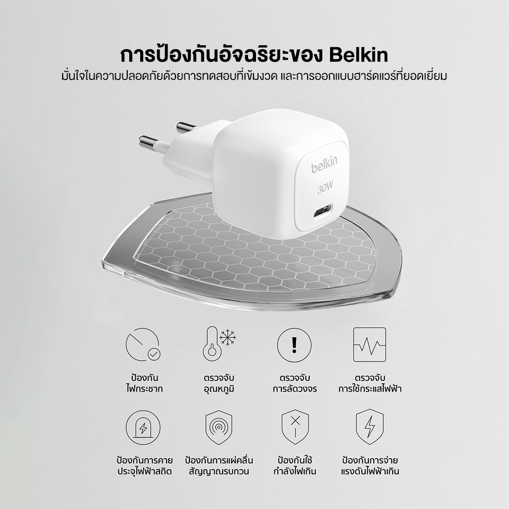 หัวชาร์จ BELKIN WCA008 พอร์ต USB-C กำลังไฟ 30W สีขาว_5