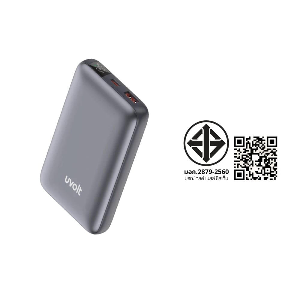 แบตเตอรี่สำรอง 3C Uvolt UVP10C-02-TIGRY 10,000 MAH สีเทา (PD + QC + C&L Cable + LED)_2