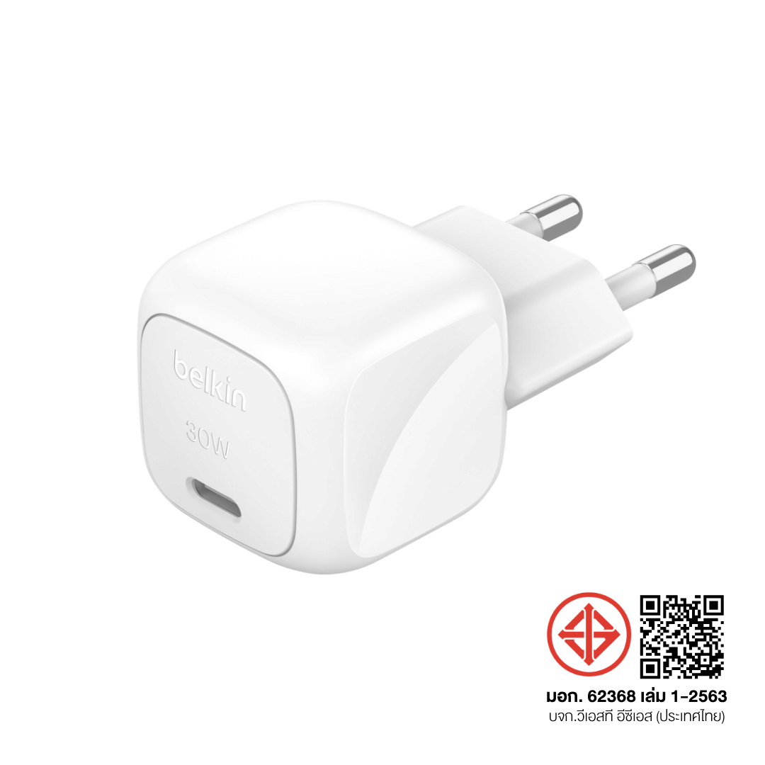 หัวชาร์จ BELKIN WCA008 พอร์ต USB-C กำลังไฟ 30W สีขาว_8