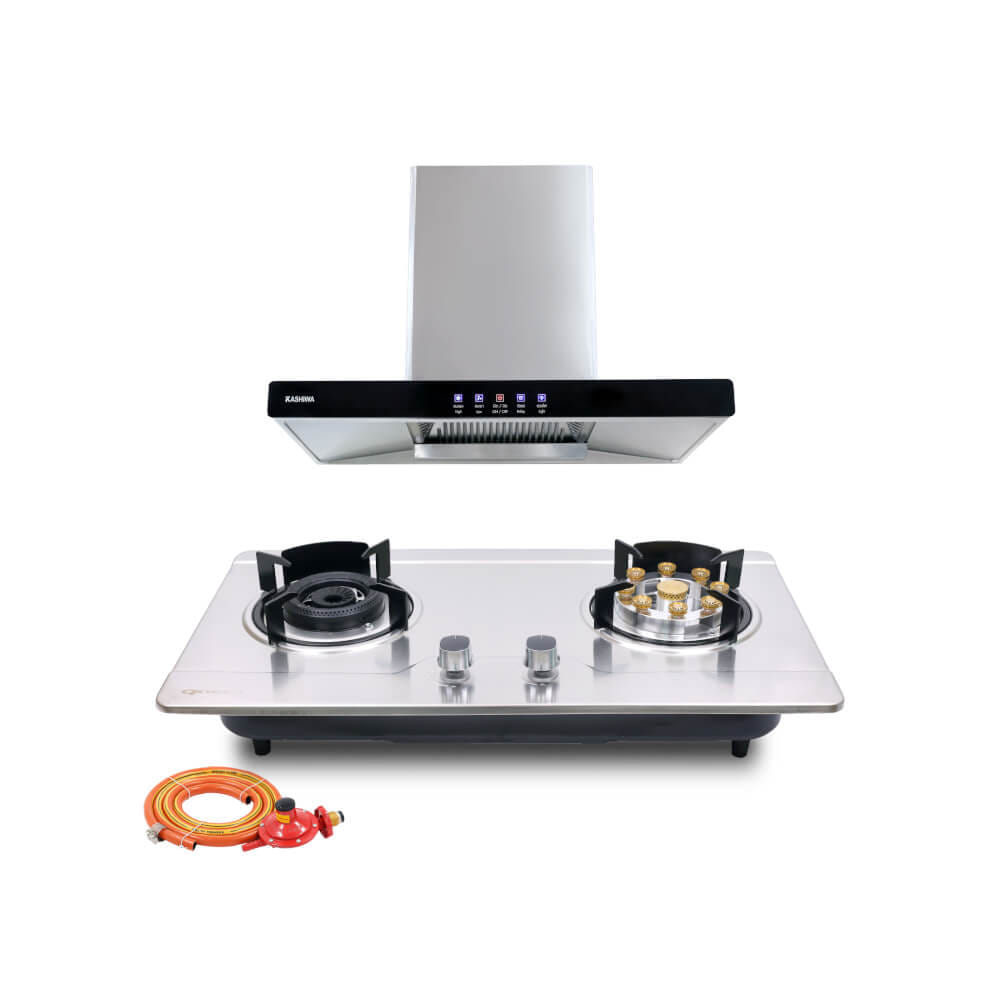 ชุดเซต เครื่องดูดควัน + เตาแก๊สฝัง 2 หัว KASHIWA PSD-203D + Q-5006 +สายปรับแรงดันต่ำ_0