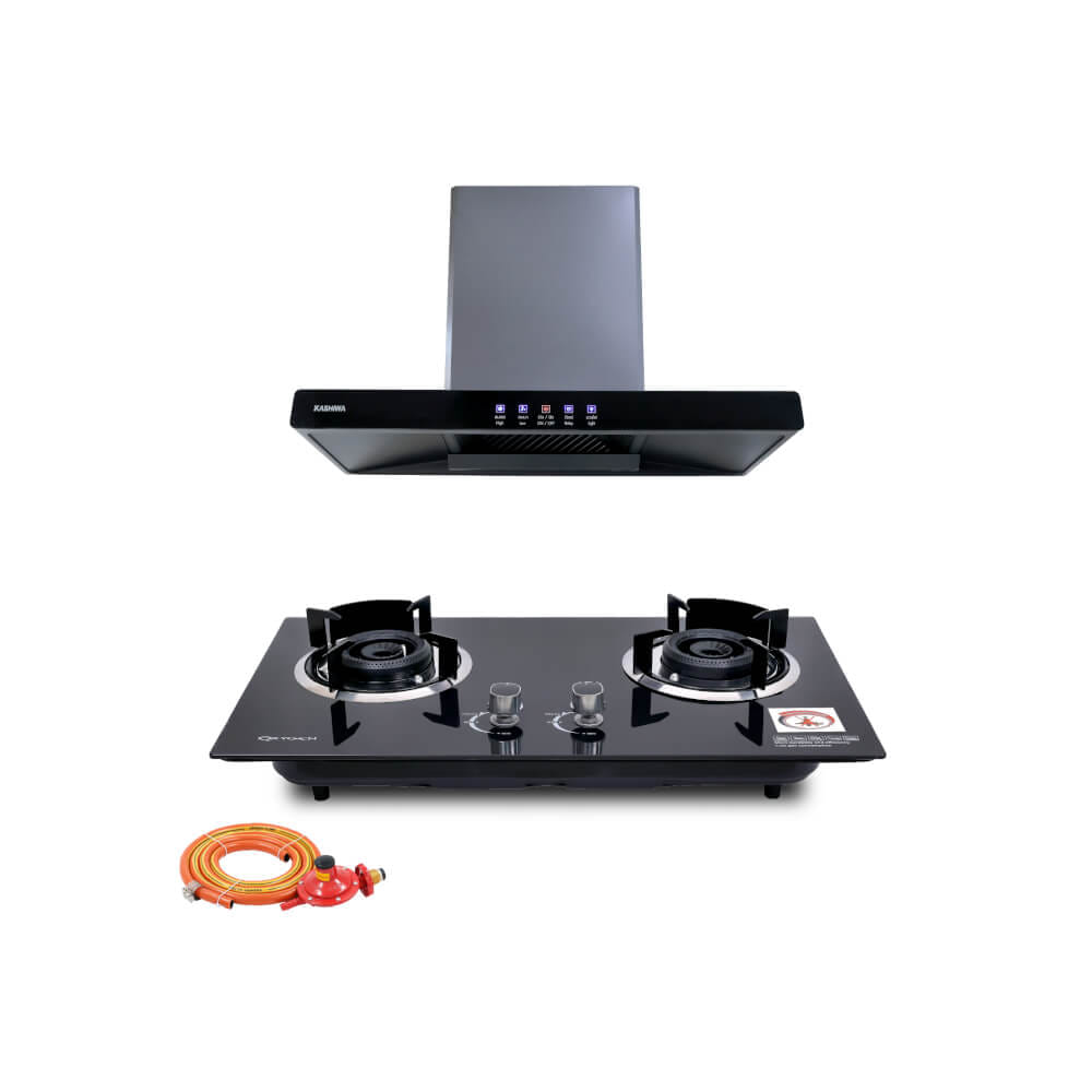 ชุดเซต เครื่องดูดควัน + เตาแก๊สฝัง 2 หัว KASHIWA PSD-204D+ X-5100 +สายปรับแรงดันต่ำ_0