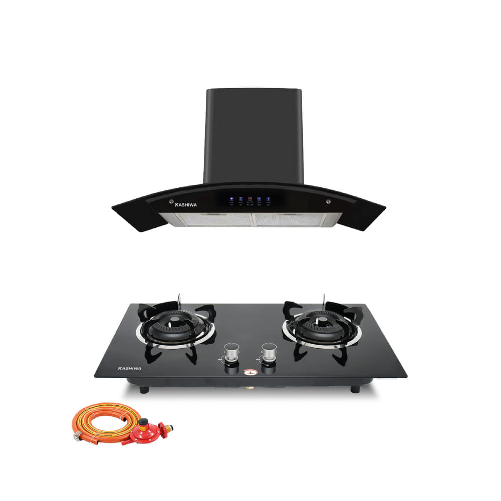 ชุดเซต เครื่องดูดควัน + เตาฝังแก๊ส 2 หัว KASHIWA PSD-309H+ X-5000+สายปรับแรงดันต่ำ