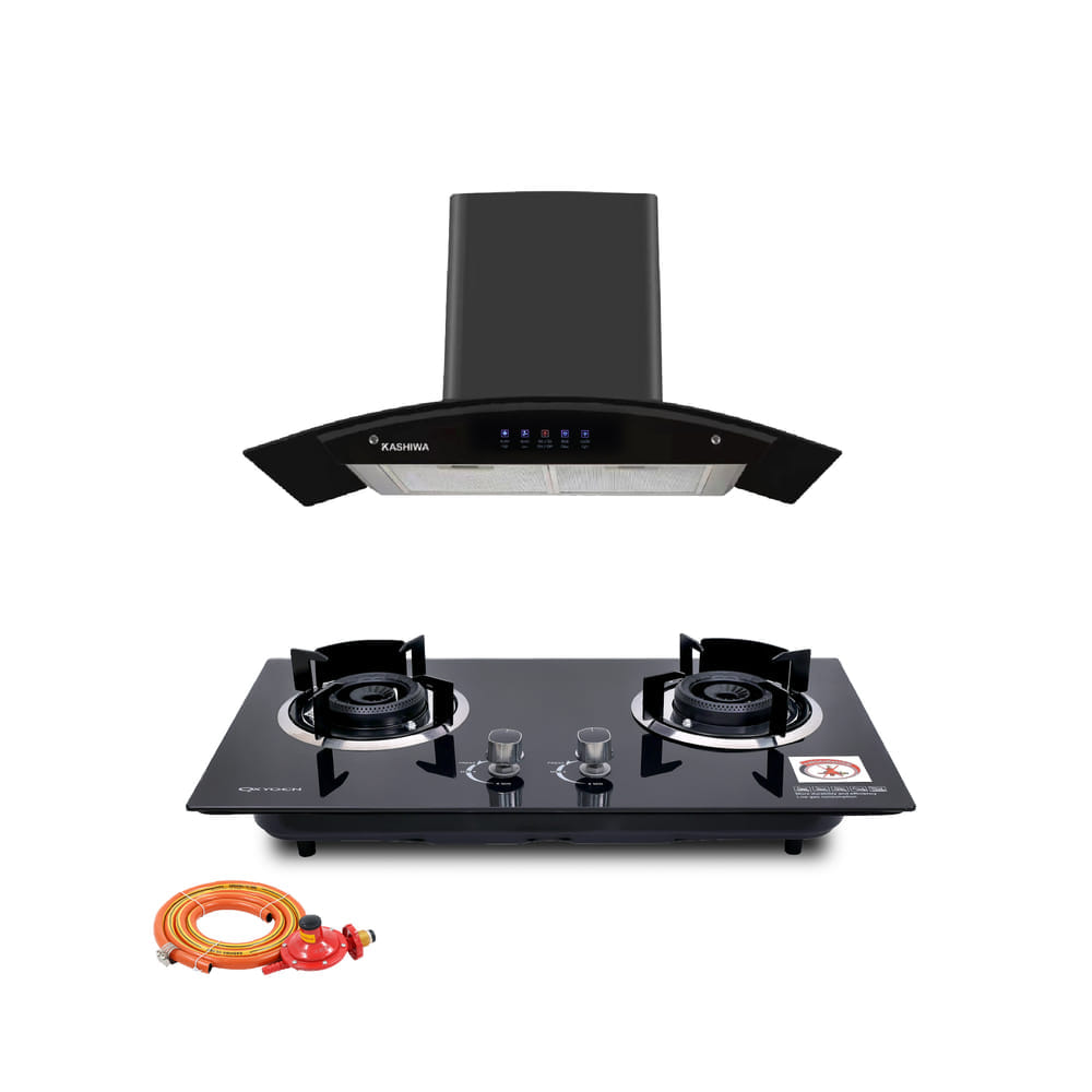 ชุดเซต เครื่องดูดควัน + เตาฝังแก๊ส 2 หัว KASHIWA PSD-309H+ X-5100+สายปรับแรงดันต่ำ
