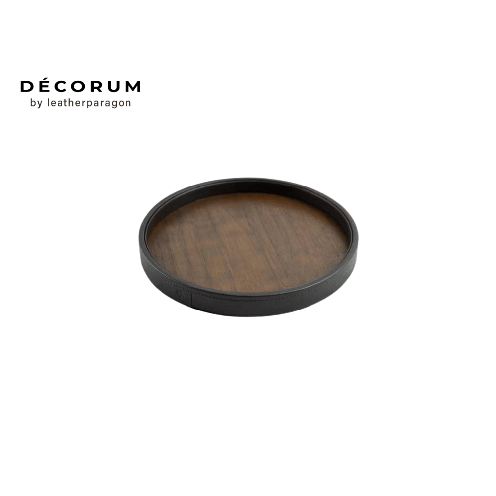 ถาดหนังกลมไม้ Decorum 31x31x2.5 cm สีน้ำตาล_2