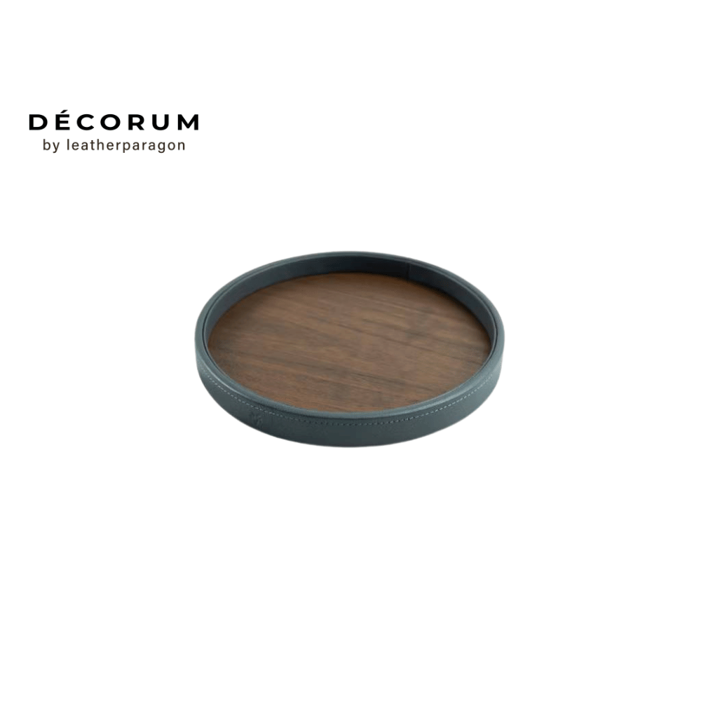 ถาดหนังกลมไม้ Decorum 31x31x2.5 cm สีเทา_2