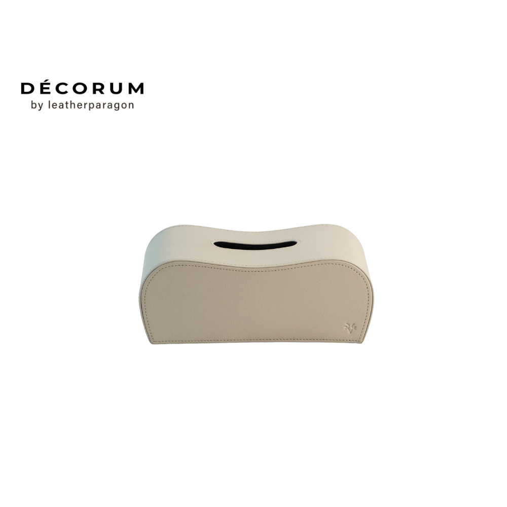  กล่องหนังใส่ทิชชู่ กล่องหลังหยัก Decorum 26x12x13 cm สีครีม_2