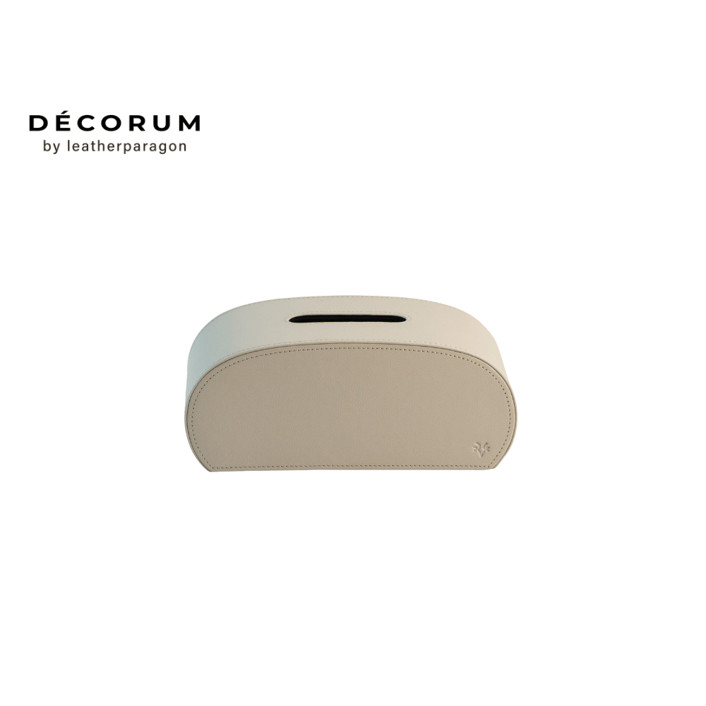 กล่องหนังใส่ทิชชู่ทรงโค้ง Decorum 26x12x13 cm สีครีม_2