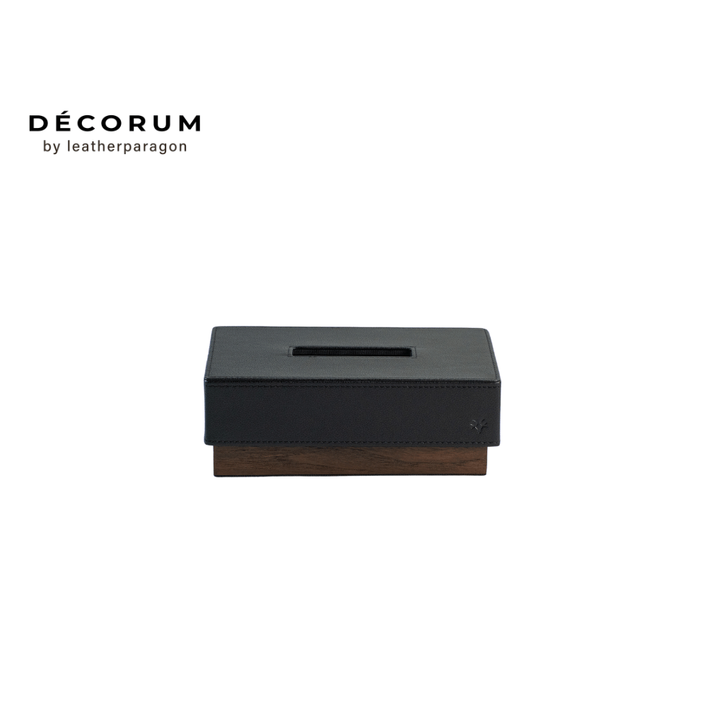 กล่องหนังใส่ทิชชู่ฐานไม้ Decorum 25.3x15x7.5 cm สีดำ
