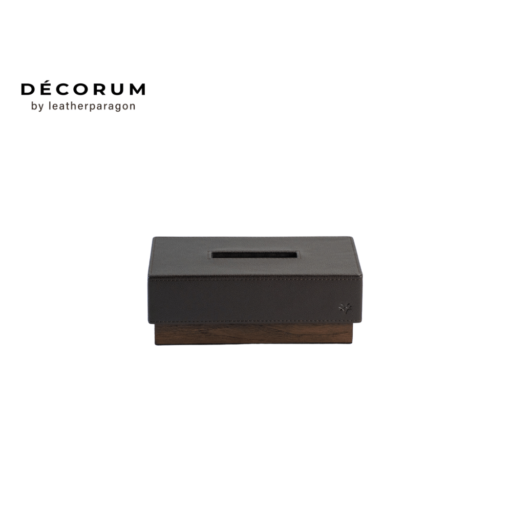 กล่องหนังใส่ทิชชู่ฐานไม้ Decorum 25.3x15x7.5 cm สีน้ำตาล