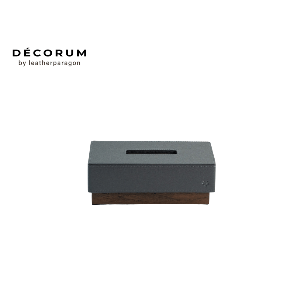 กล่องหนังใส่ทิชชู่ฐานไม้ Decorum 25.3x15x7.5 cm สีเทา