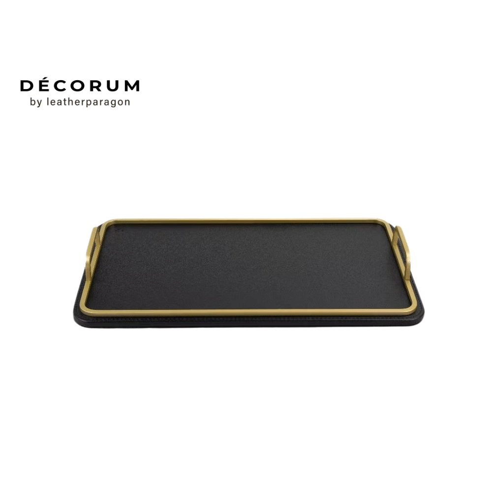ถาดสี่เหลี่ยมผืนผ้าขอบเหล็กชุบทอง Decorum 45x27x1 cm สีดำ