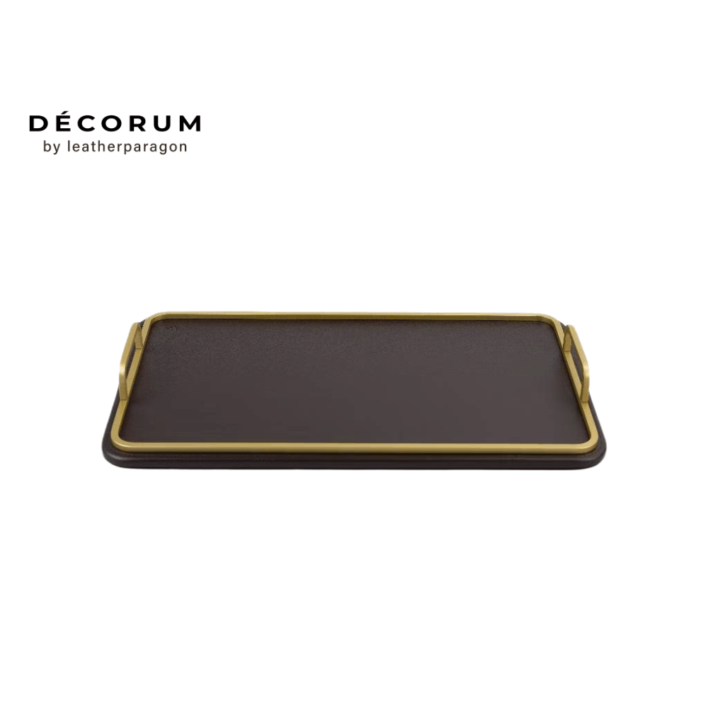 ถาดสี่เหลี่ยมผืนผ้าขอบเหล็กชุบทอง Decorum 45x27x1 cm สีน้ำตาล