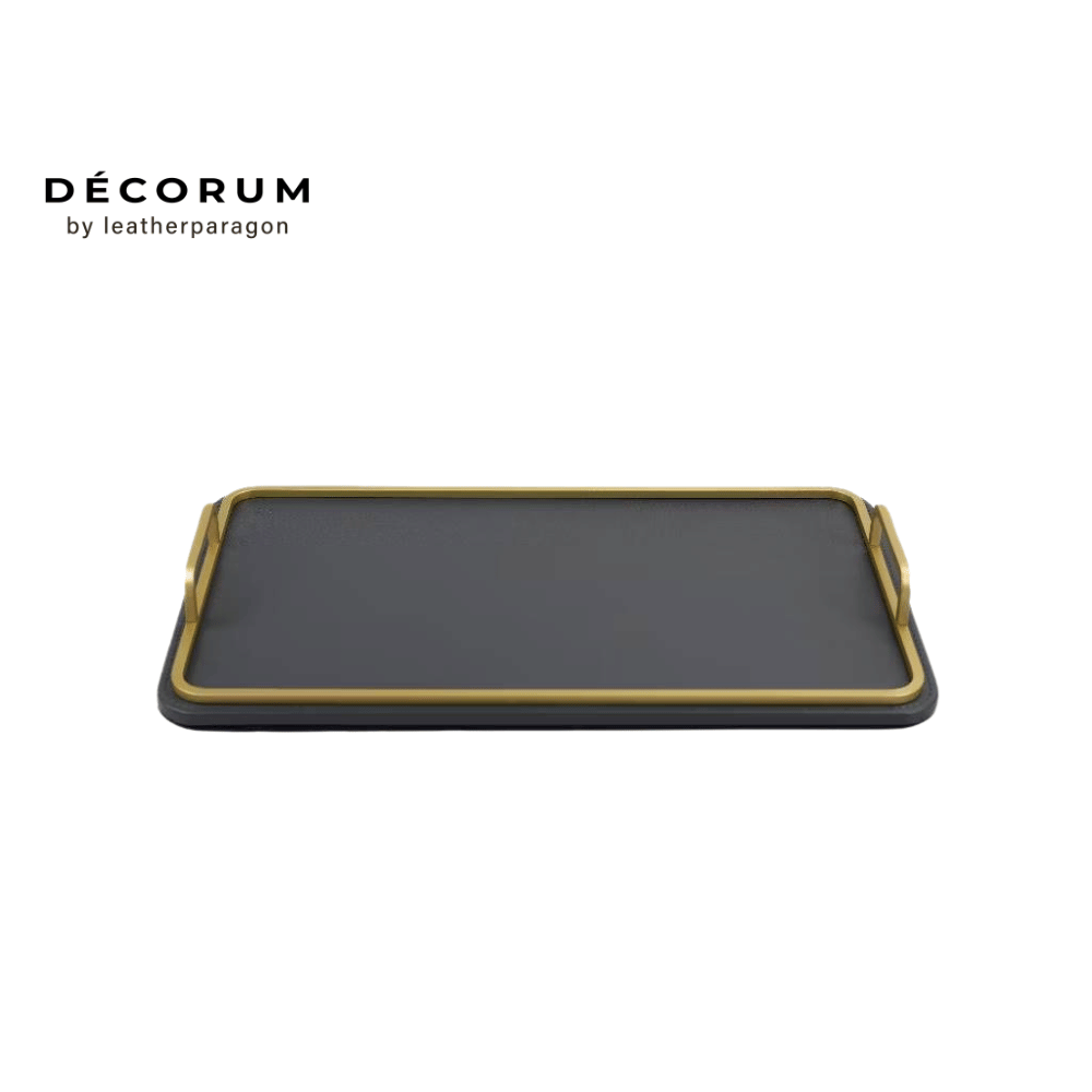 ถาดสี่เหลี่ยมผืนผ้าขอบเหล็กชุบทอง Decorum 45x27x1 cm สีเทา