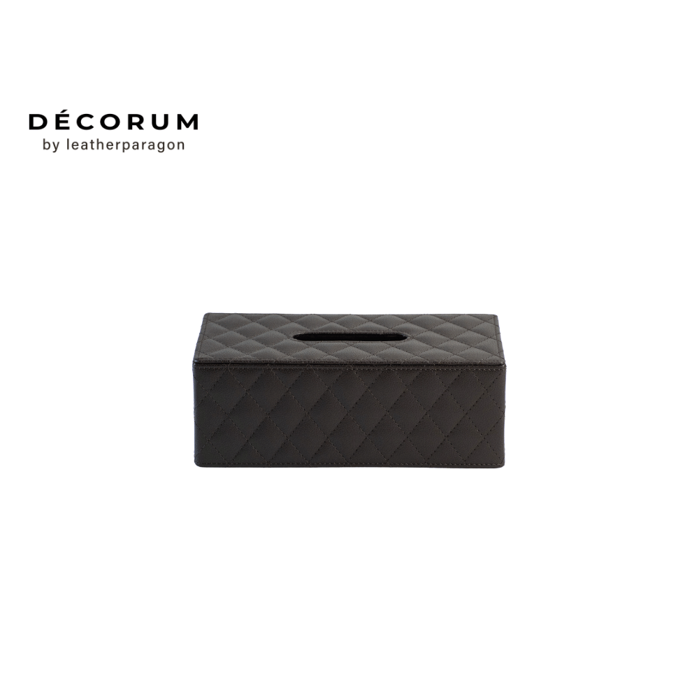 กล่องหนังใส่ทิชชู่ ลายตาราง Decorum 27.5x13x9.5 cm สีน้ำตาล