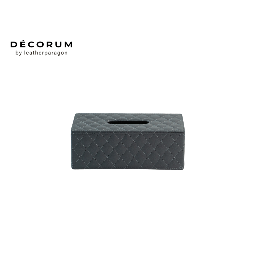 กล่องหนังใส่ทิชชู่ ลายตาราง Decorum 27.5x13x9.5 cm สีเทา