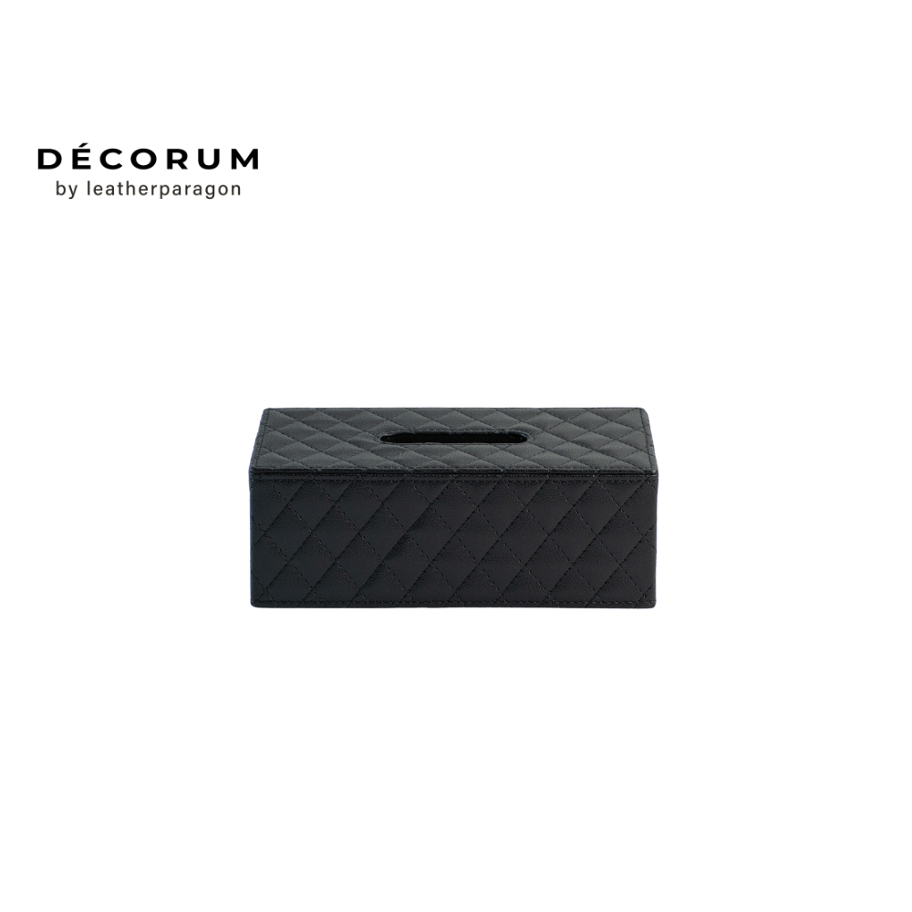 กล่องหนังใส่ทิชชู่ ลายตาราง Decorum 27.5x13x9.5 cm สีดำ