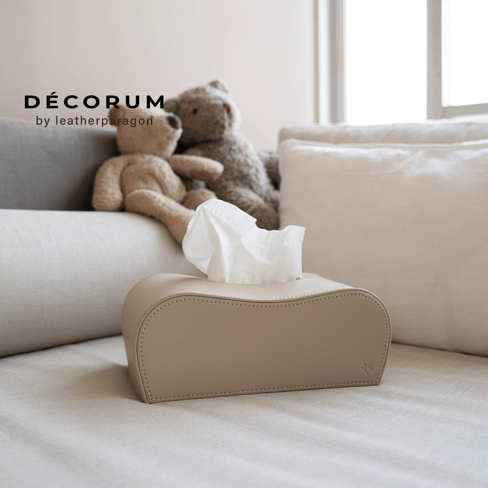  กล่องหนังใส่ทิชชู่ กล่องหลังหยัก Decorum 26x12x13 cm สีครีม