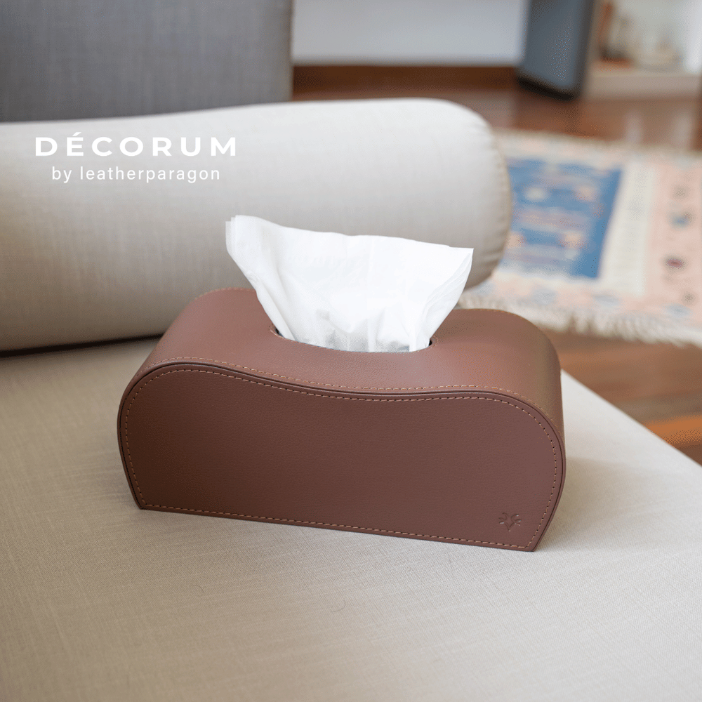 กล่องหนังใส่ทิชชู่ กล่องหลังหยัก Decorum 26x12x13 cm สีแทน