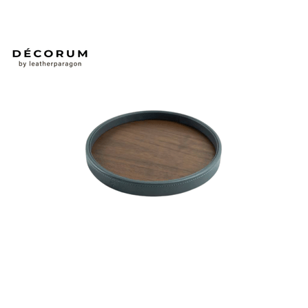 ถาดหนังกลมไม้ Decorum 31x31x2.5 cm สีเทา_0