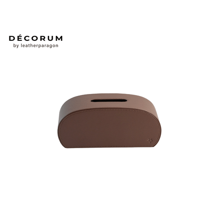 กล่องหนังใส่ทิชชู่ทรงโค้ง Decorum 26x12x13 cm สีแทน_0