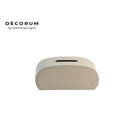 กล่องหนังใส่ทิชชู่ทรงโค้ง Decorum 26x12x13 cm สีครีม_0