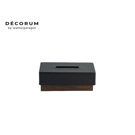 กล่องหนังใส่ทิชชู่ฐานไม้ Decorum 25.3x15x7.5 cm สีดำ_0