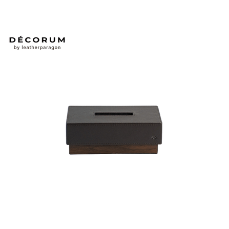 กล่องหนังใส่ทิชชู่ฐานไม้ Decorum 25.3x15x7.5 cm สีน้ำตาล_0