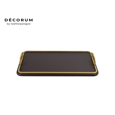 ถาดสี่เหลี่ยมผืนผ้าขอบเหล็กชุบทอง Decorum 45x27x1 cm สีน้ำตาล_0