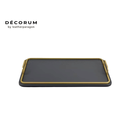 ถาดสี่เหลี่ยมผืนผ้าขอบเหล็กชุบทอง Decorum 45x27x1 cm สีเทา_0