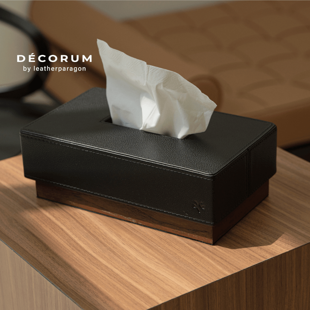 กล่องหนังใส่ทิชชู่ฐานไม้ Decorum 25.3x15x7.5 cm สีน้ำตาล_1