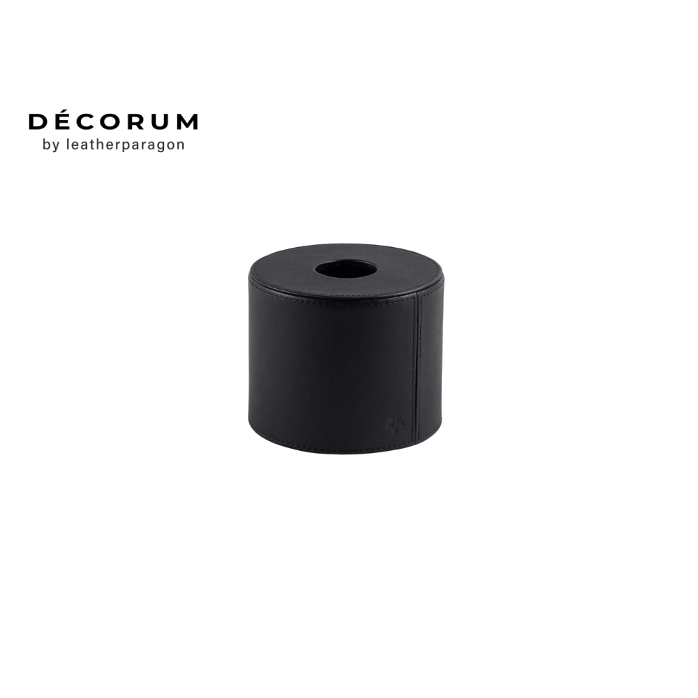 กล่องหนังใส่ทิชชู่กลม Decorum 13x13x14.5 cm สีดำ_0