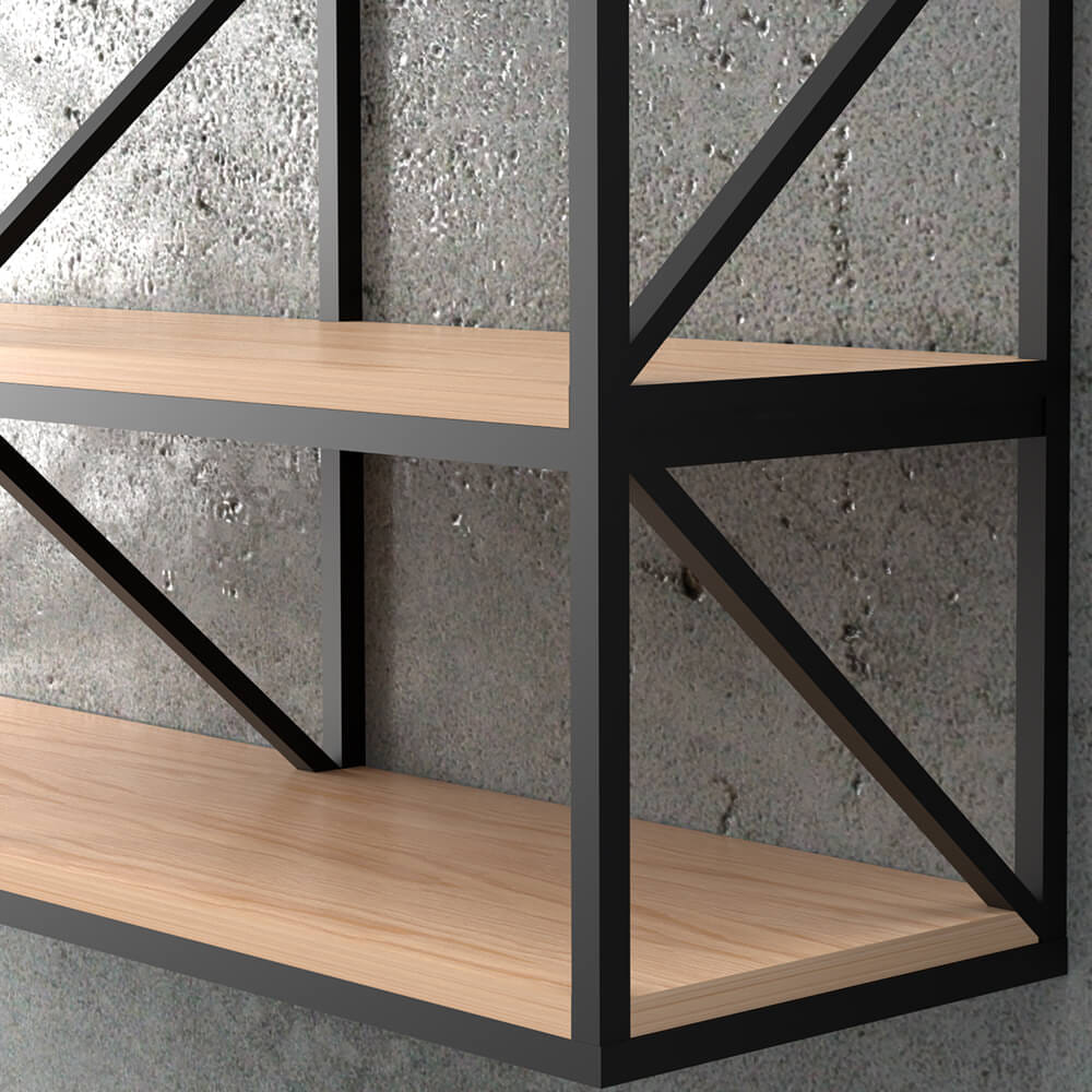 ชั้นวางของไม้ยางพาราแบบติดผนัง สไตล์ลอฟท์ Monster Steel รุ่น JZN011 ขนาด 120*30*60 cm.