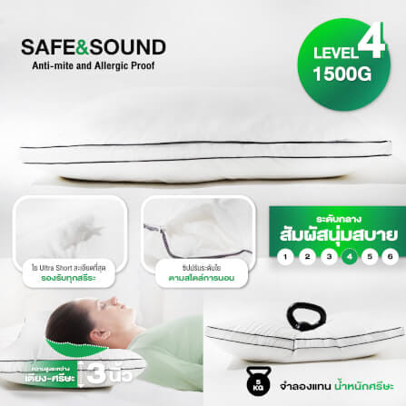 หมอนขนห่านเทียม SAFE&SOUND ขนาด 20X30 นิ้ว นวัตกรรมใย ULTRASHORT MICROGEL รับต้นคอ หุ้มผ้ากันไรฝุ่น_2