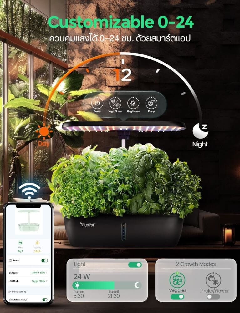 เครื่องปลูกระบบไฮโดรโปนิกส์อัตโนมัติ 12 ช่อง LETPOT LITE (ควบคุมผ่าน SMART MOBILE APP)_11