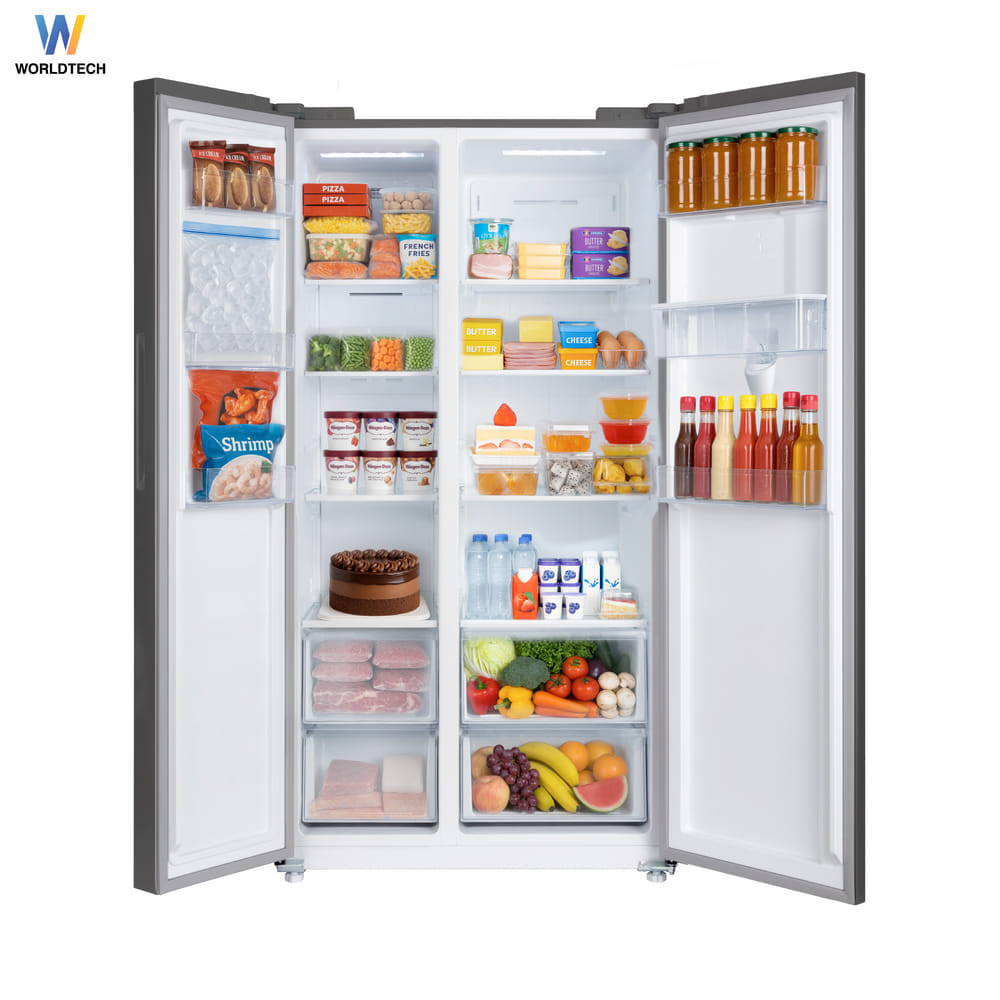 ตู้เย็น SIDE BY SIDE WORLDTECH รุ่น WT-MRF-560W_SIL ขนาด 18.6 คิว ความจุ 525 ลิตร สีเงิน